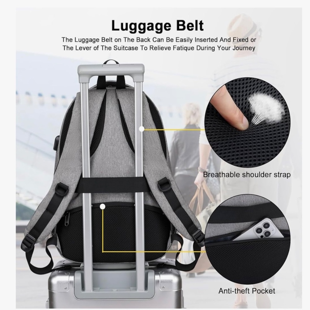 Travel Laptop Backpack for Women & Men - Gray - Picture 6 of 9